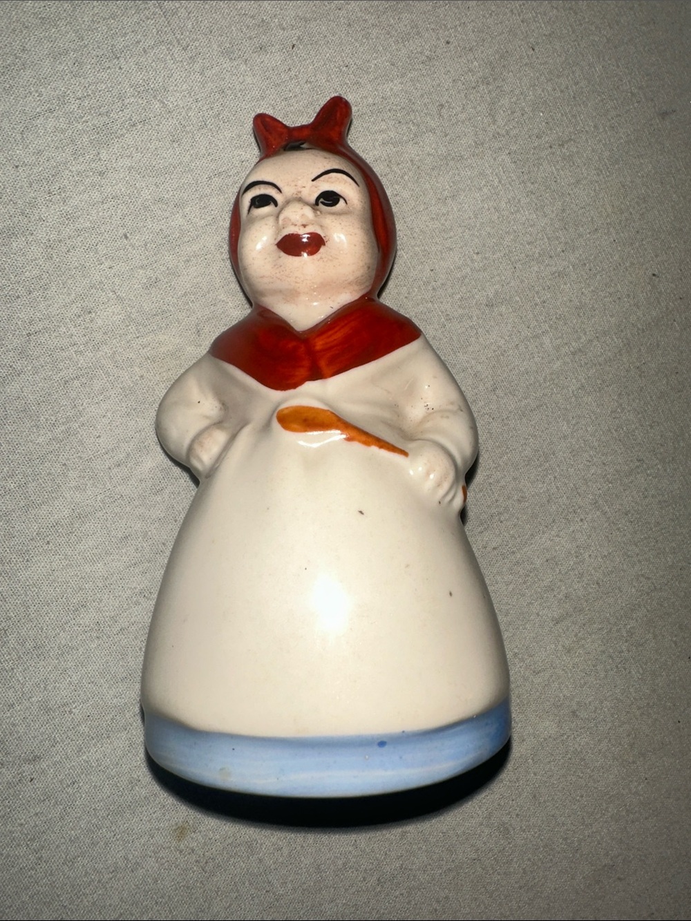 Vintage Collectible Ceramic Lady Figurine with Red Headscarf Shaker